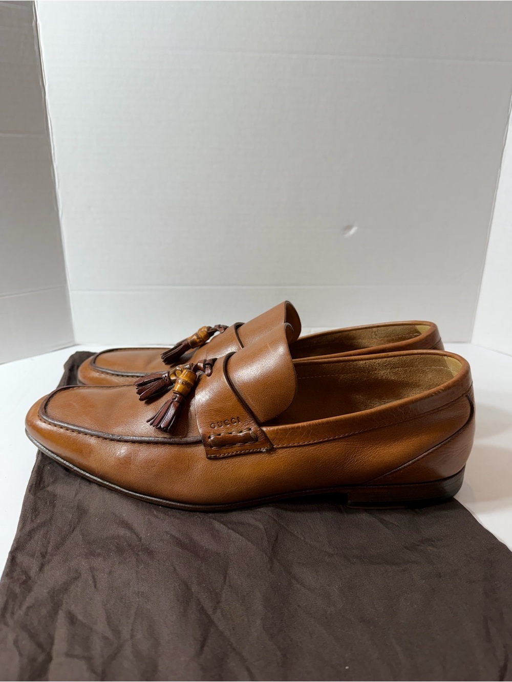 Gucci Bamboo Brown Leather Slip On Tassel Loafers size 11 men - Picture 5 of 9
